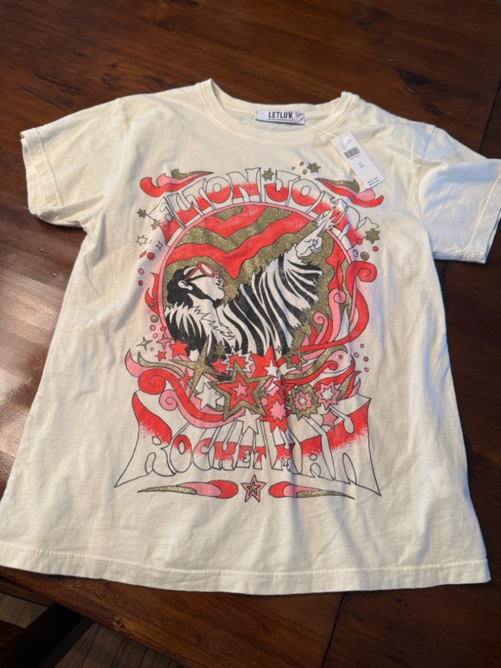 Cream Graphic Rocker Tee - Red & Gold Accents